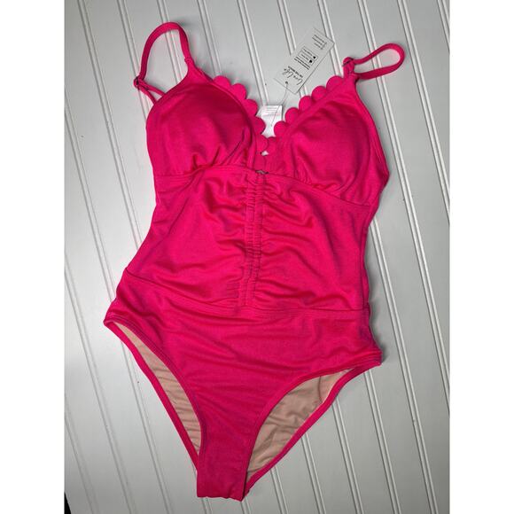 NWT Cupshe One-Piece Swimsuit Coconut Milk Lace-Up & Pink Scalloped Bundle Sz S - Picture 4 of 7